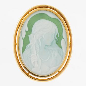 Brooch/pendant, 18K gold with cameo.