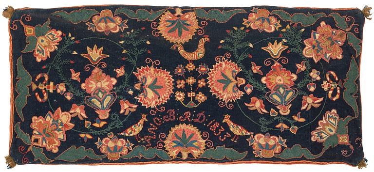 Åkdyna, broderad, ca 102 x 77 cm, signerad och daterad ANO BRD 1833, Skåne.