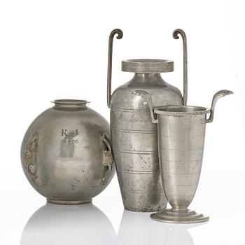 Sylvia Stave, a set of three vases, C.G. Hallberg, Stockholm, 1930s.