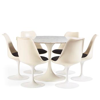 45. Eero Saarinen, a "Tulip", dining table and 6 chairs, Knoll International, 1960-70's.