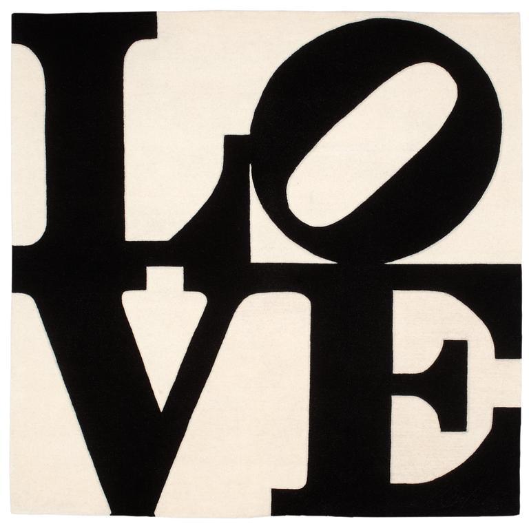 Robert Indiana, CARPET. "Black on white", Chosen love. Tufted in 1995. 181,5 x 183,5 cm. Robert Indiana, USA, born in 1928.