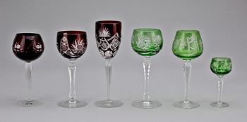 VINGLAS, 34 st, Böhmiskt glas, 1900-tal.