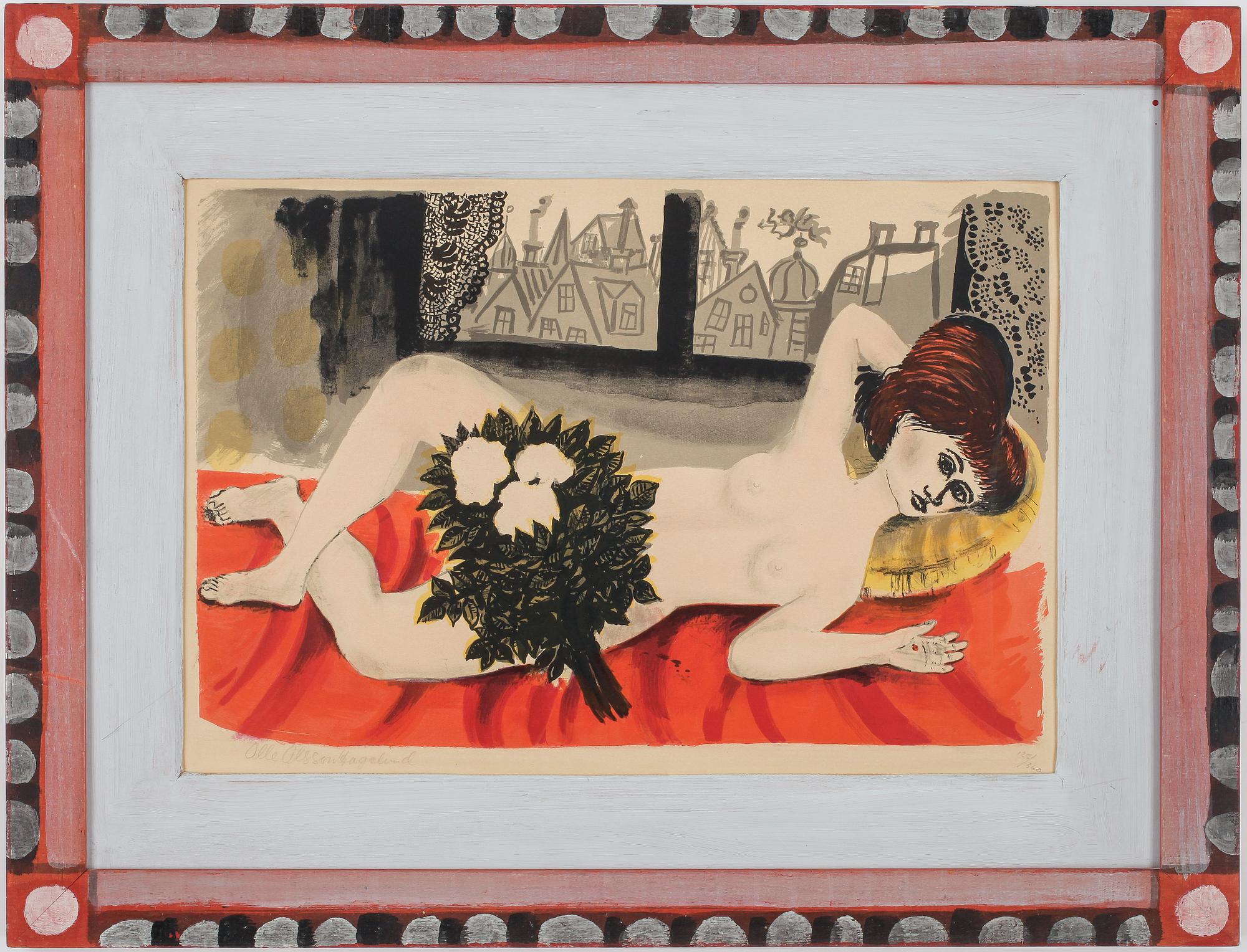 OLLE OLSSON-HAGALUND. Färglitografi, signerad och numrerad 125/360. Utförd 1967. Tryckt hos Chr. Sörensen.