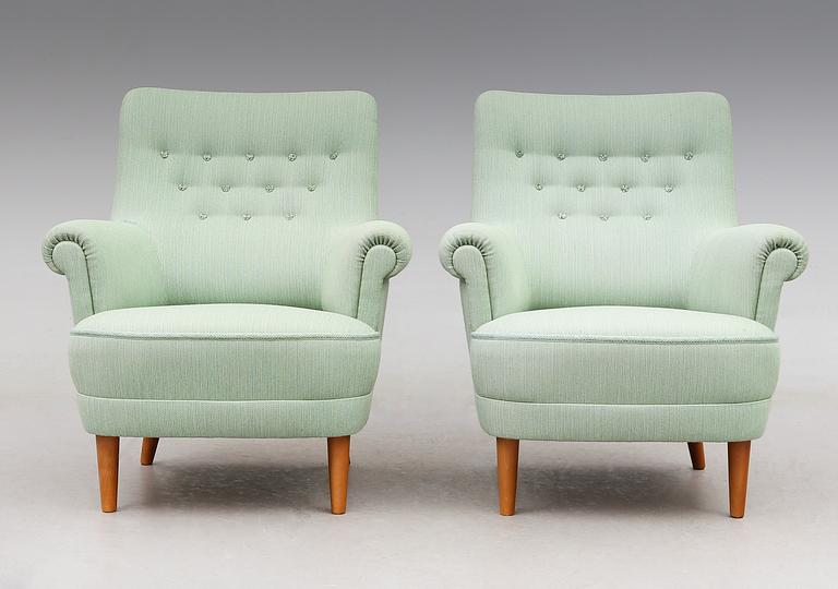 FÅTÖLJER, 1 par, "Hemmakväll", Carl Malmsten, O.H. Sjögren, Tranås, 1900-talets andra hälft.