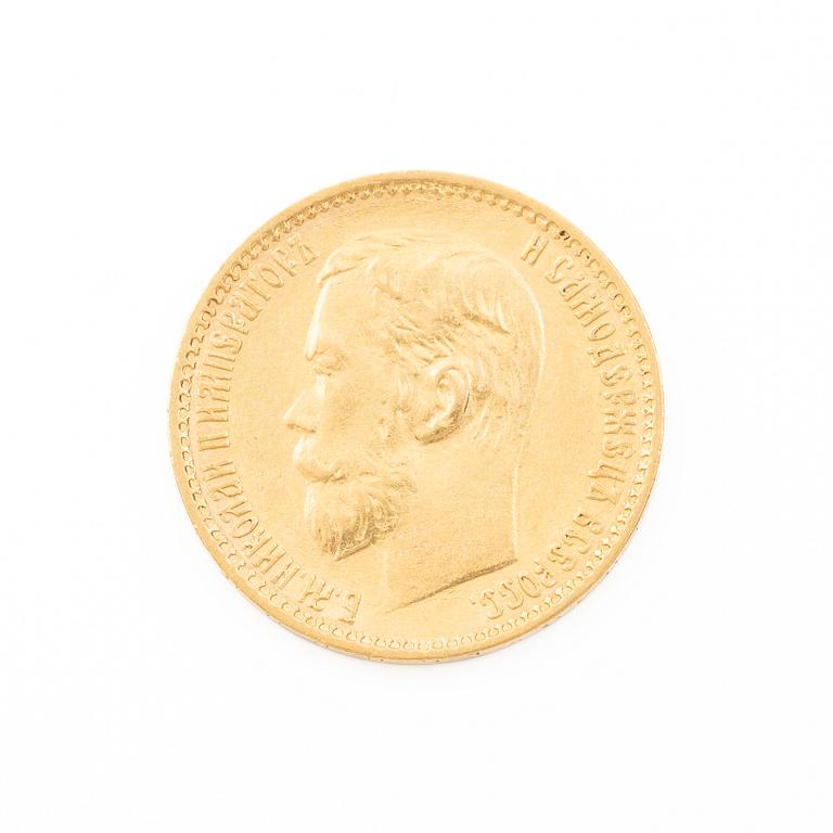 Guldmynt, Nikolaij II, Ryssland, 5 Rubel, 1898.