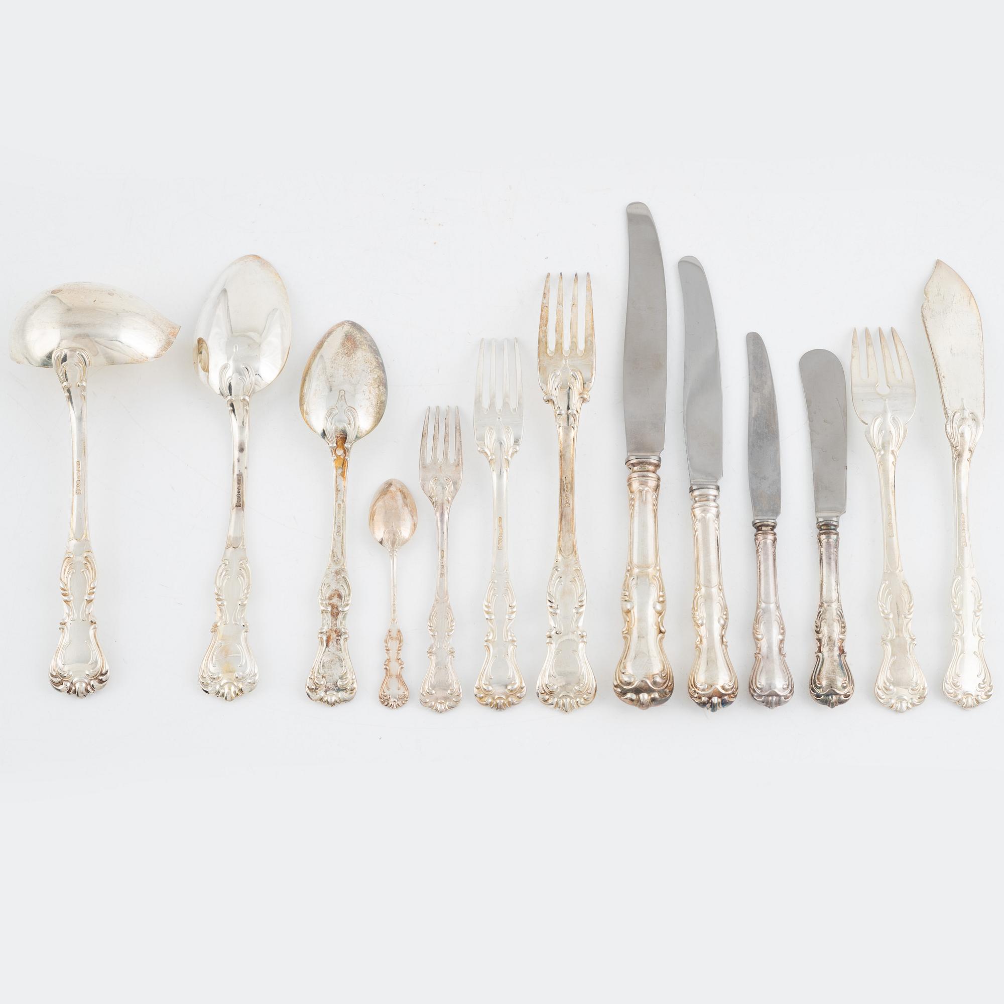 Bestickuppsättning, 46 delar, silver, modell "Prins Albert", bl.a. CG Hallberg, Stockholm 1949.