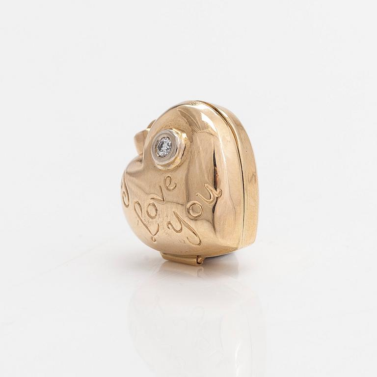 Pendant/locket, heart-shaped, 14K gold and a diamond approx. 0.02 ct.