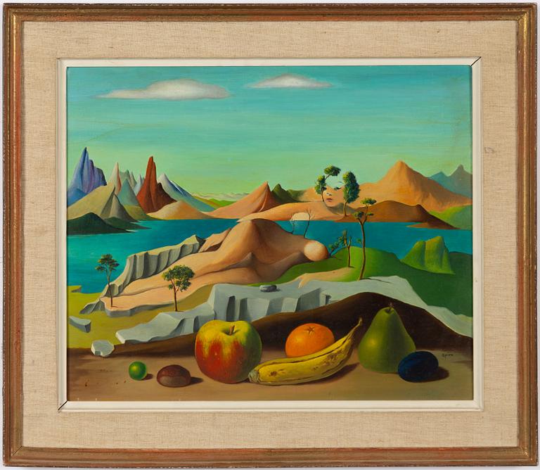 Georges Spiro, Surrealist landscape with fruits.