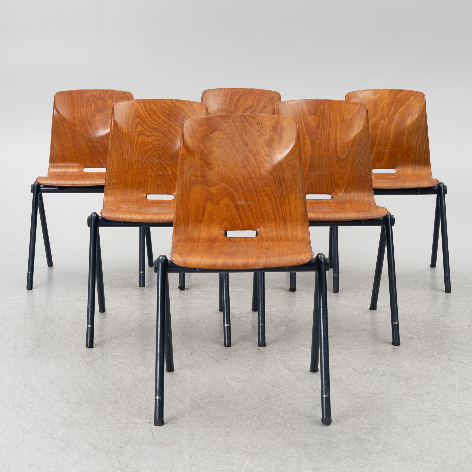Stolar, 6 st, "Thur-Op-Seat", Pagholz, Västtyskland, 1960/70-tal.