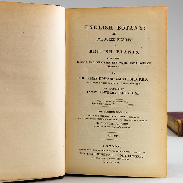 BÖCKER, 12 volymer, "English Botany", Sir James Edward Smith, James Sowerby, London, 1832-46.