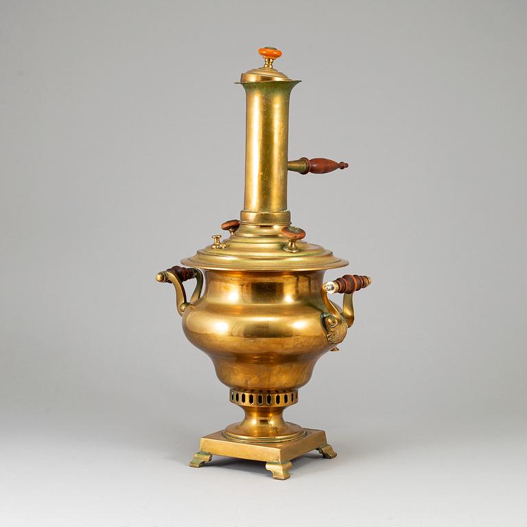 A Russian brass samovar, circa 1900.