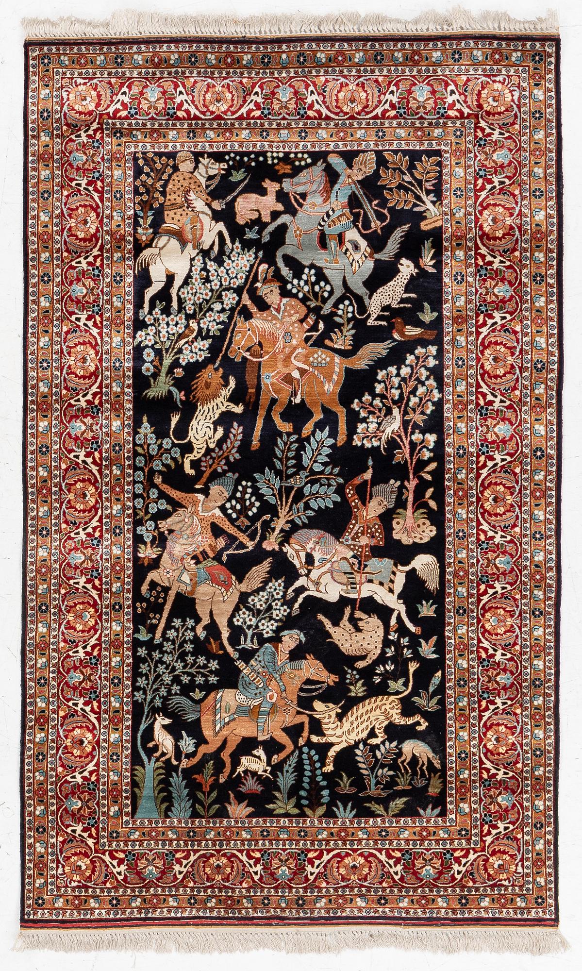 A Kashmir silk rug, c. 168 × 102 cm.