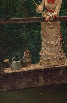 Marie-François Firmin-Girard, Fishing young woman with dog.