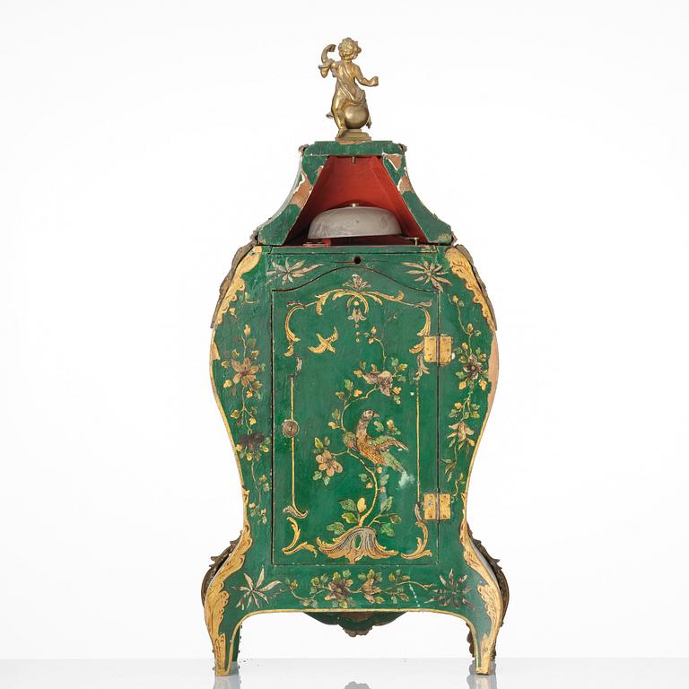 A rococo painted and gilt-brass mounted mantel clock by P. Ernst (watchmaker in Stockholm 1753-84).