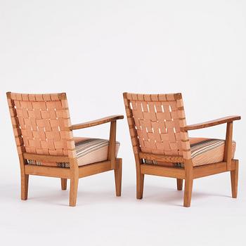 Nordiska Kompaniet, a pair of stained pine 'Lovö' easy chairs, Sweden ca 1939.