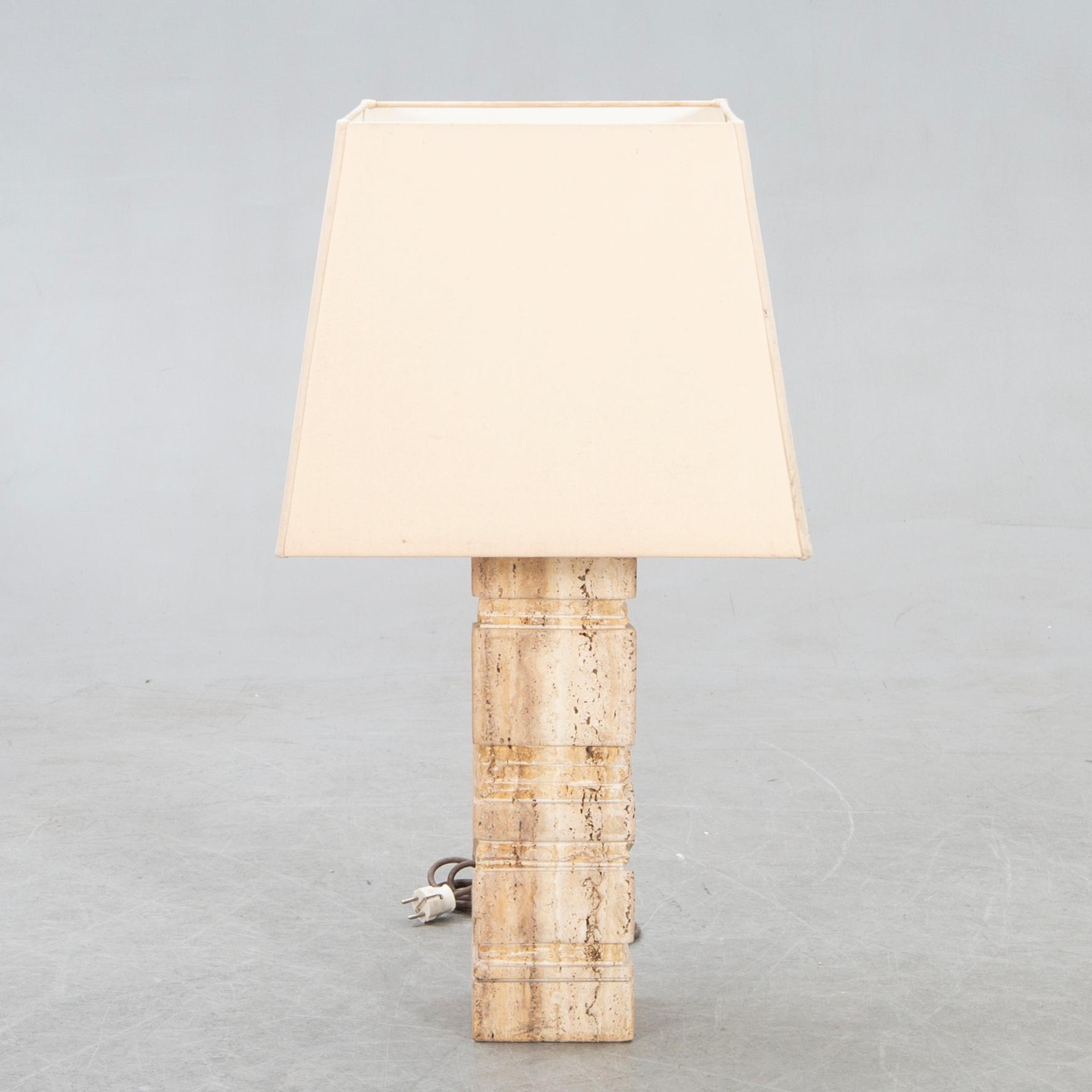 A 1970s travertine table lamp.