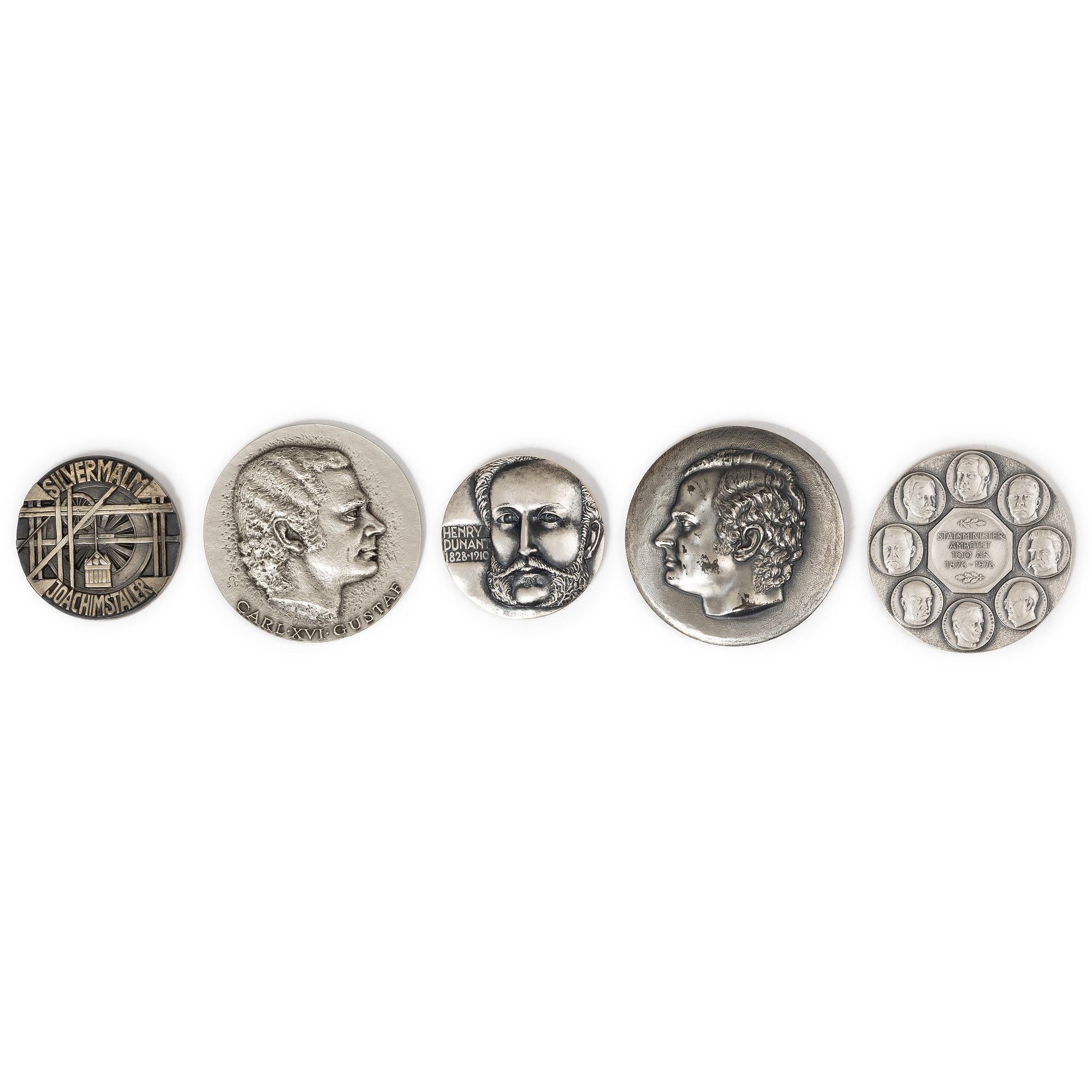 Medaljer 5 st, silver, 1900-talets slut.