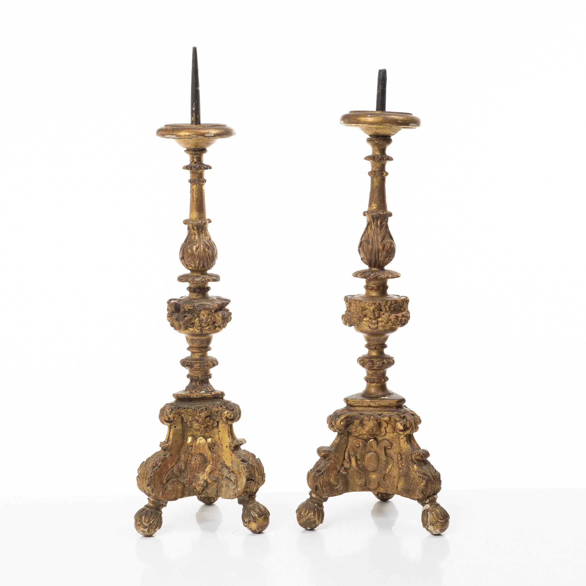 Two similar of altar candle sticks, south Europe, 18th/19th century.