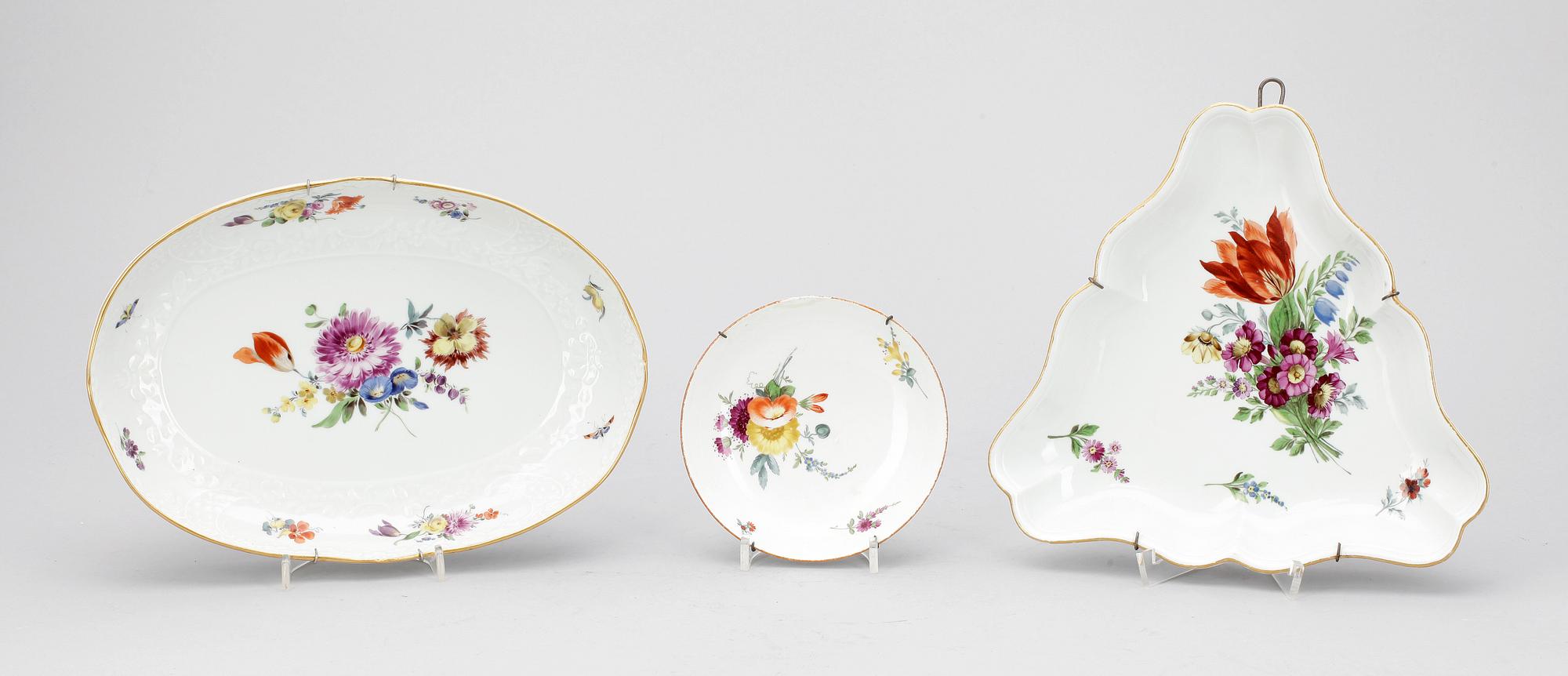 PARTI PORSLIN, 3 delar, Meissen, 1700 resp 1800/1900-tal.