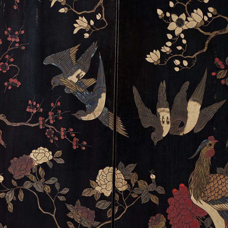 A six leaf coromandel lacquer screen, Qing dynasty (1644-1912).