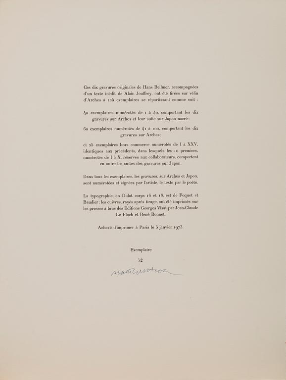 HANS BELLMER, "Les anagrammes du corps". 10 etchings, 1973, each signed in pencil and numbered 72/100.