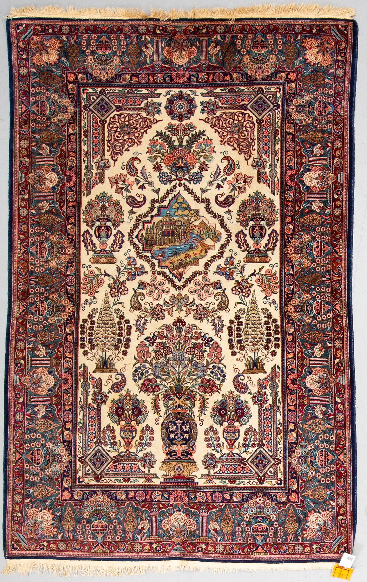 MATTO, a semi-antique Kashan part silk, ca 207,5 x 134,5 cm (as well as one end with 1,5 cm flat weave).