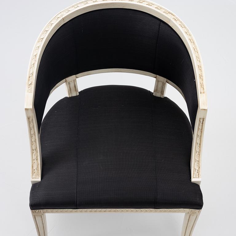 A pair of late Gustavian style armchairs, second half of the 20th century.