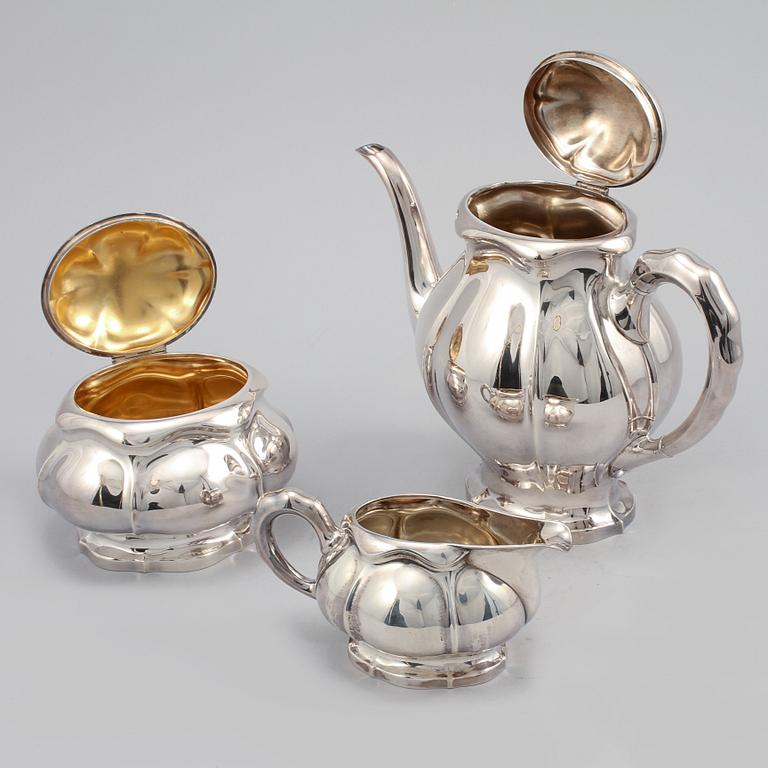 KAFFESERVIS, 3 delar, silver, Torndahl-Ekström, Stockholm, 1929. Vikt 1018 g.