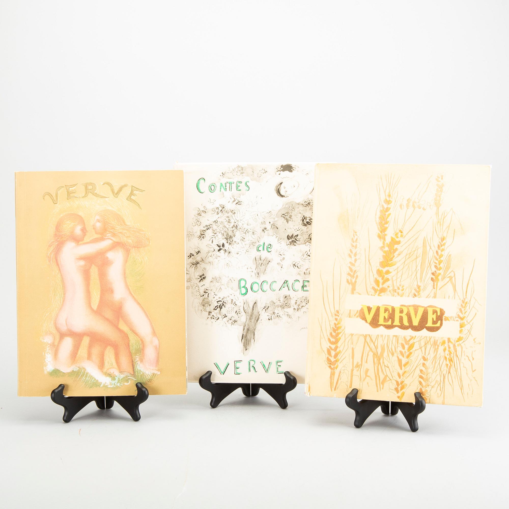 THREE BOOKS, Verve, Vol VI, No 24, 1950, Vol VIII, No 31-32, 1955 samt Vol II, No 5-6.