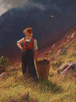 Hans Dahl, Woman in a fjord landscape.