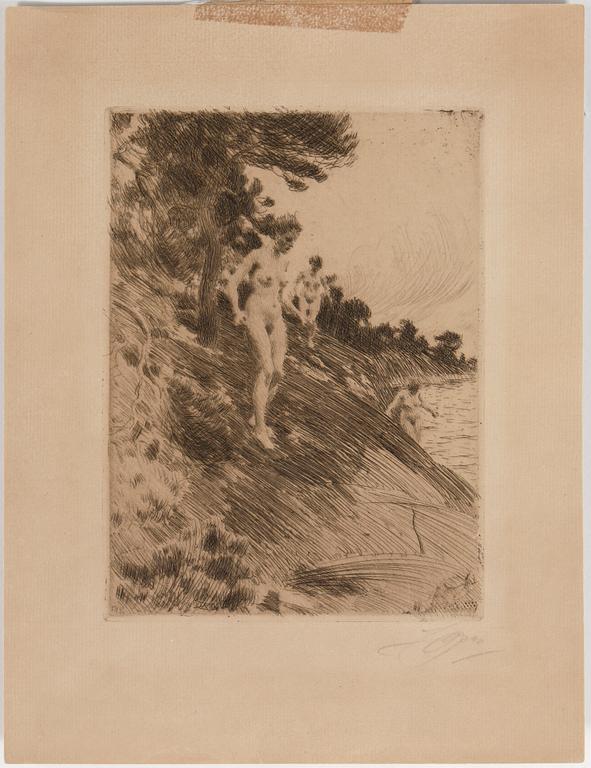 ANDERS ZORN, etsning, "Skrämda", signerad och daterad 1912 i plåten respektive blyertssignerad.