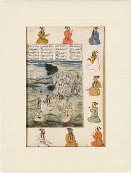 ILLUSTRATIONER, 2 st, gouache, Persien, 1800-tal.