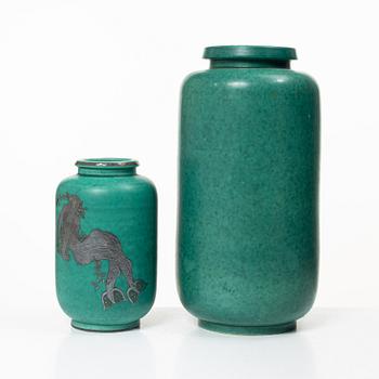 Wilhelm Kåge, two stoneware vases, "Argenta', Gustavsberg, Sweden, mid20th century.