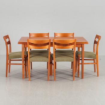 BORD samt 6 stolar, teak, 1950/60-tal.