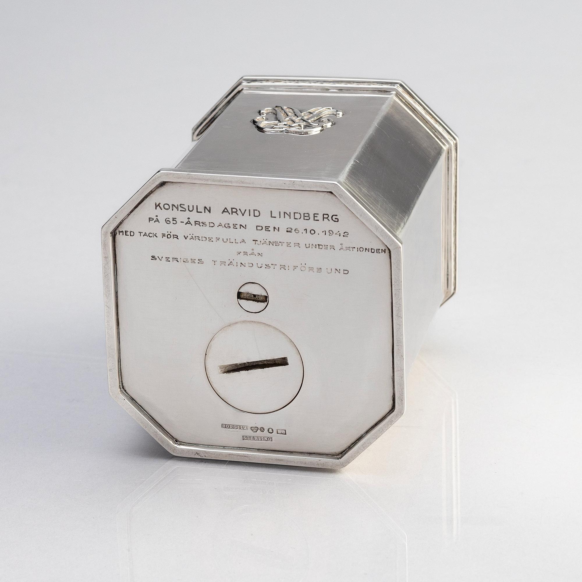Erik Fleming, bordständare, sterling silver, Atelier Borgila, Stockholm 1942.