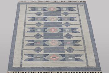 Ingegred Silow, a flat weave carpet, signed IS, ca 197 x 137 cm.