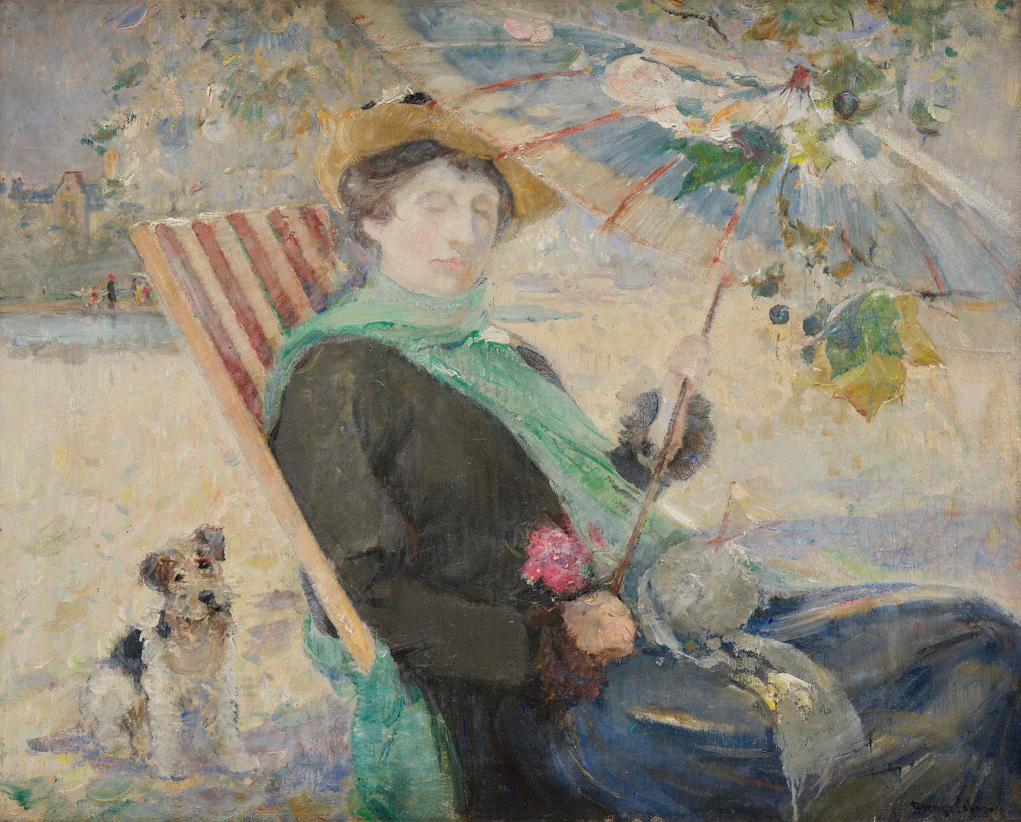 Ernest Borough-Johnson, Translation: "Seated woman with parasol and dog".