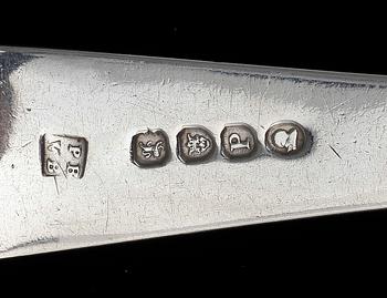 PARTI BESTICK, silver 14 st, bland annat J. Henrik Frodell, Stockholm, 1804. Vikt ca 565g.