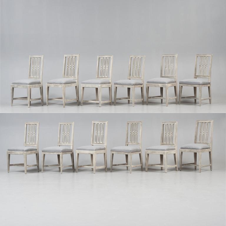 A set of twelve Gustavian chairs by E Holm master (1774-1814).