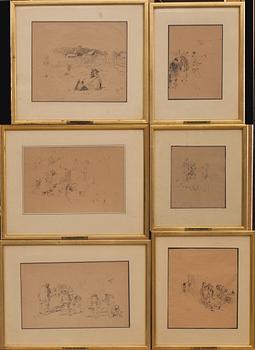 GEORG STOOPENDAAL, 6 st, tuschteckningar, monogramsignerade.