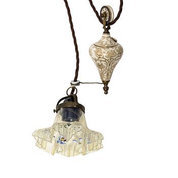 A glass and creamware lamp, possibly France, Art Nouveau.