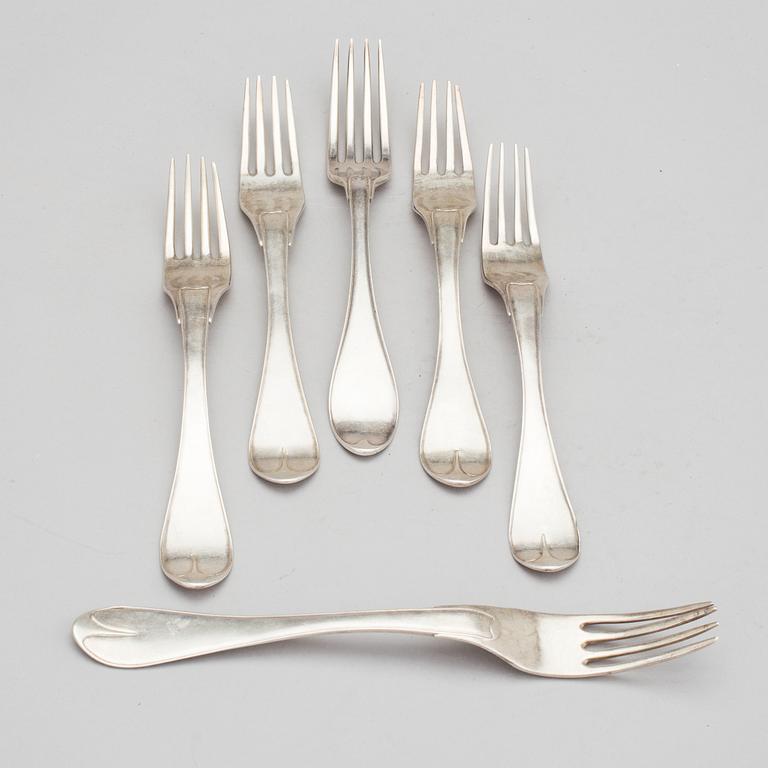GAFFLAR 6 stycken, silver, bland annat Jonas Troselius, Stockholm, 1802. Vikt ca 386 gram.