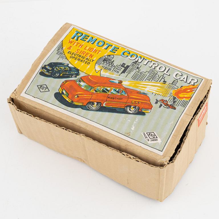 Nine toy cars, mostly Dinky toys.