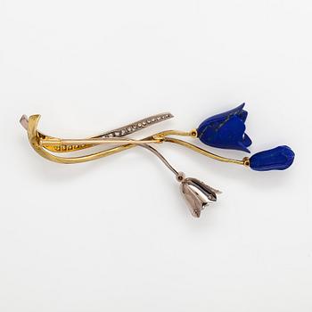 Raimo Nieminen, An 18K yellow, green and white gold brooch with diamonds ca. 1.40 ct and lapis lazuli. 2006.