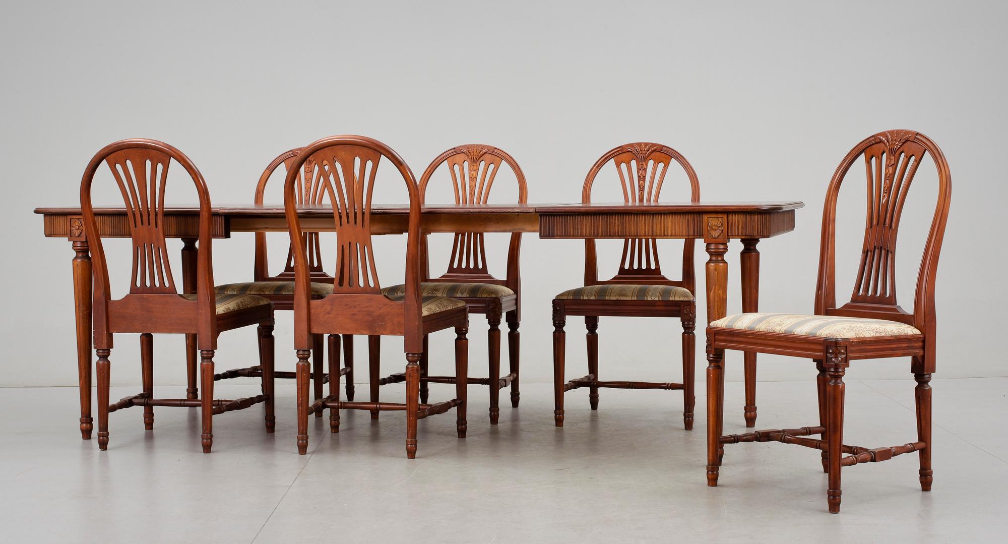 MATSALSGRUPP, 6+1 delar, gustaviansk stil, 1900-talets mitt.