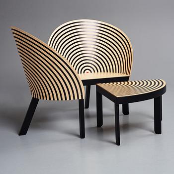 Nanna Ditzel, a 'Bench for two' with table, model 2600 & 2601, Frederica Stolefabrik, Denmark, post 1989.