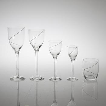 60 pieces of glass table ware, "Line" designed by Anna Ehrer for Kosta Boda.