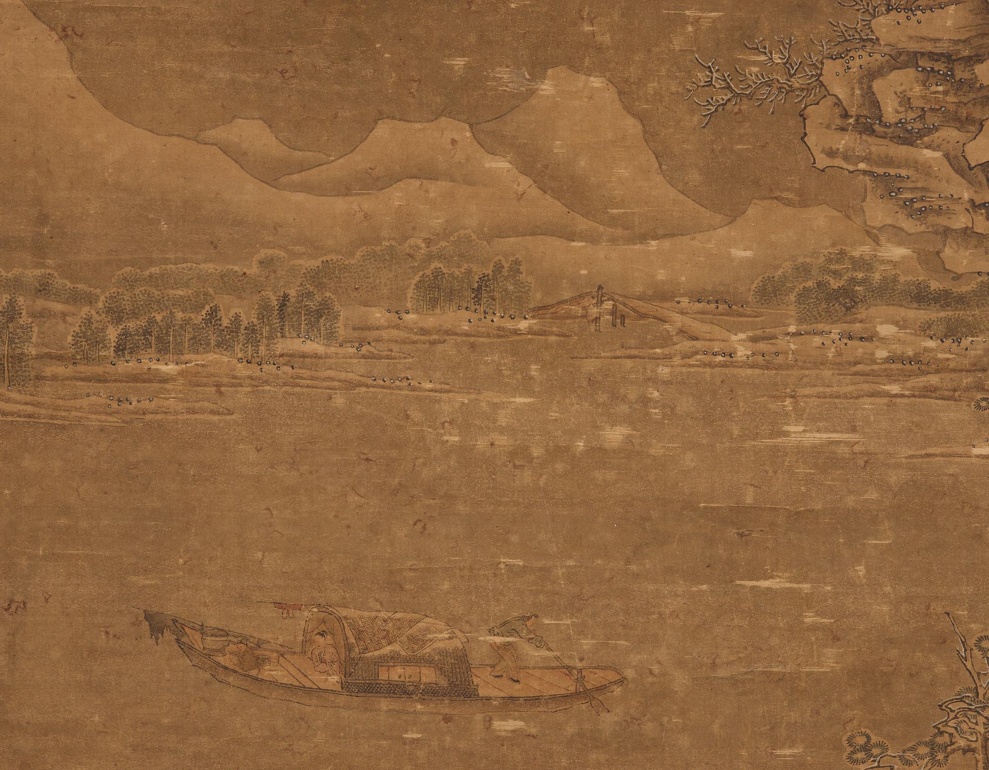 RULLMÅLNING, berg och flodlandskap i Liu Songnian's (1155-1218) stil, Qingdynastin, 1800-tal.