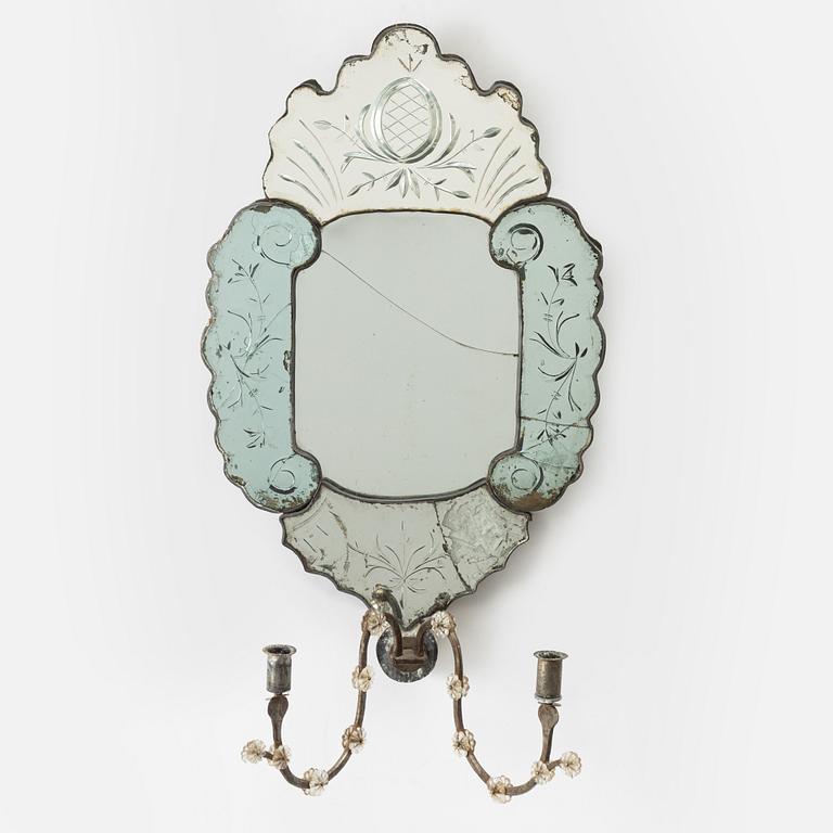 A mirror wall sconce for two candles, Bohemia, mid-18th century, Late Baroque.