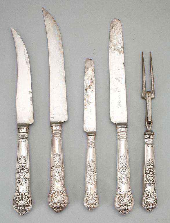 PARTI SILVERBESTICK, 22 delar, oidentifierad mästare, Sheffield, mestadels 1833.